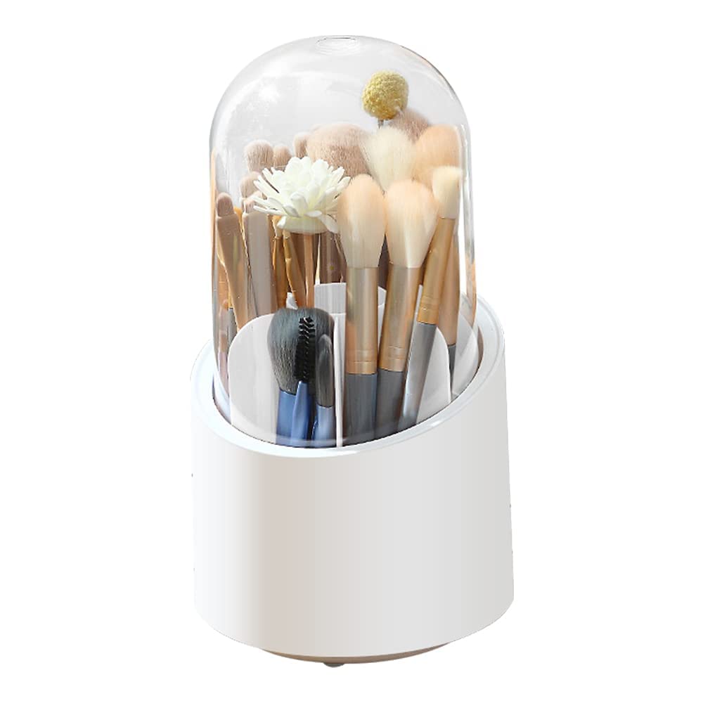 Rotating Cosmetic Brush Storage Box for Vanity Home Office Bedroom Dressing Table Bathroom Cabinet Cosmetic Brush Organizer Makeup Brush Holder Makeup Brushes Organizer with Lid