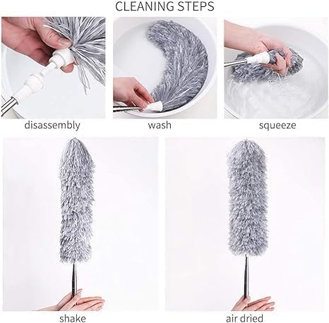 Microfiber Feather Duster Bendable & Extendable Fan Cleaning Duster with 100 inches Expandable Pole