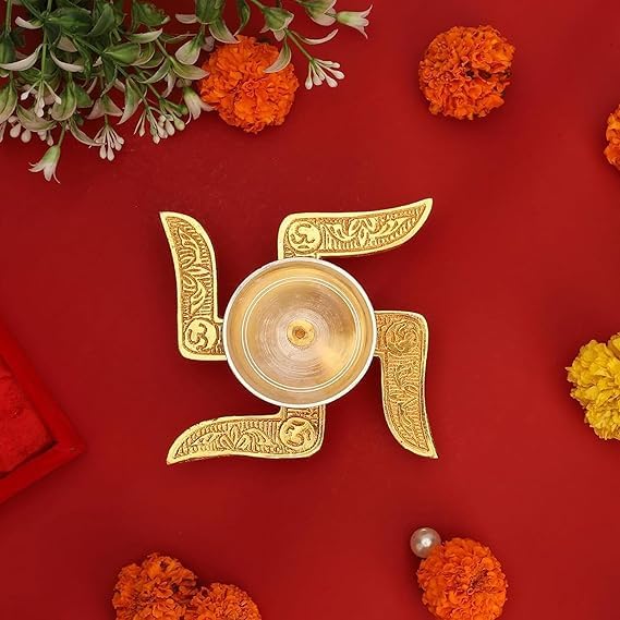 Brass Swastik Diya with Velvet Gift Box