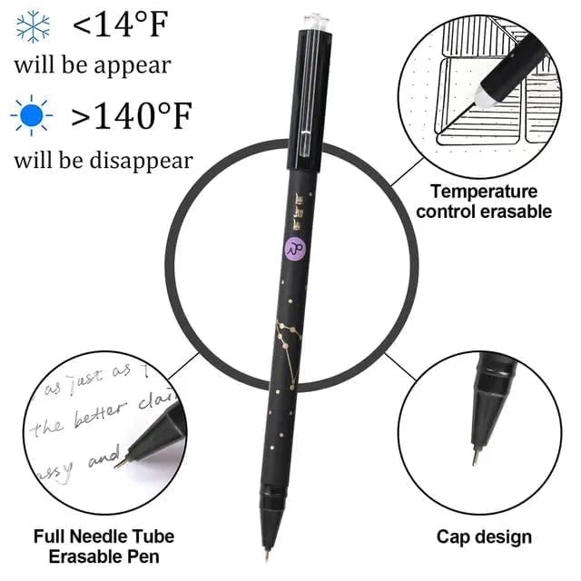 Erasable Galaxy Printed Zodiac Gel Pen with Constellation star Design, 0.5mm tip blue ink Office School Stationary Supplies { pack of 12 }