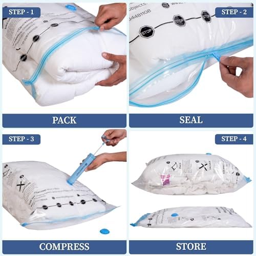 Vacuum Storage Bags with Pump //Airtight Reusable Packing Bags { Pack of 5 Bags & 1 pump}