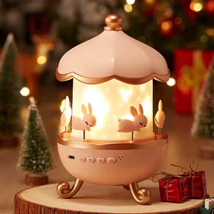 Plastic Bunny Night Light Cabin Projector Lamp 360° Rotatable LED for Kids Room Décor