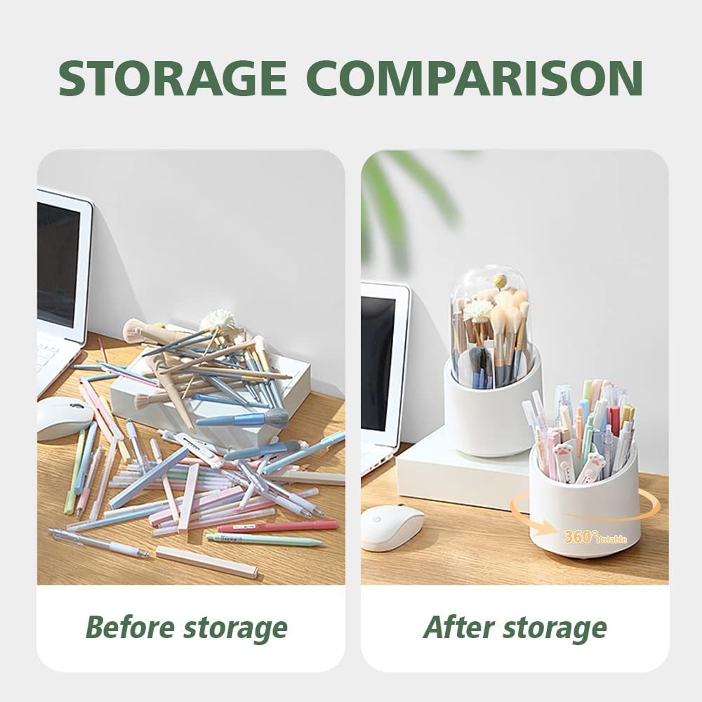 Rotating Cosmetic Brush Storage Box for Vanity Home Office Bedroom Dressing Table Bathroom Cabinet Cosmetic Brush Organizer Makeup Brush Holder Makeup Brushes Organizer with Lid