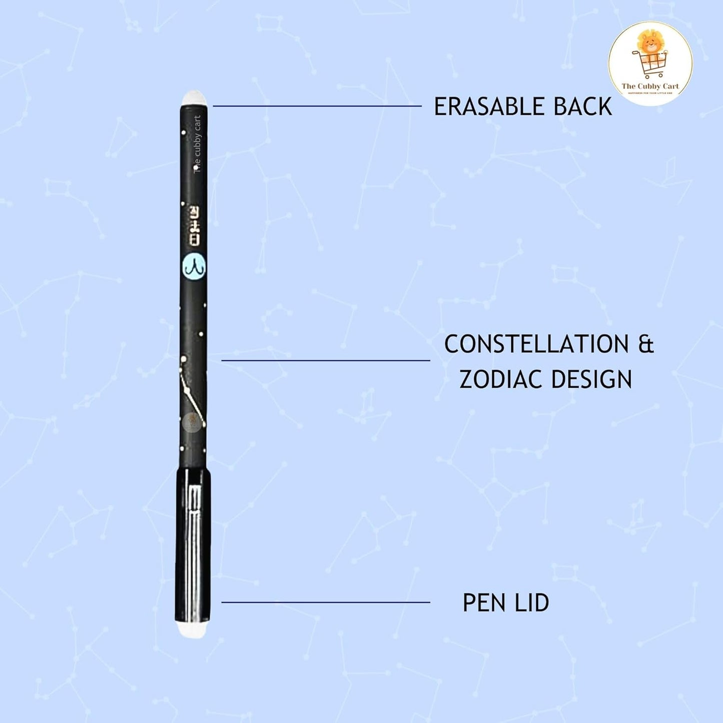 Erasable Galaxy Printed Zodiac Gel Pen with Constellation star Design, 0.5mm tip blue ink Office School Stationary Supplies { pack of 12 }