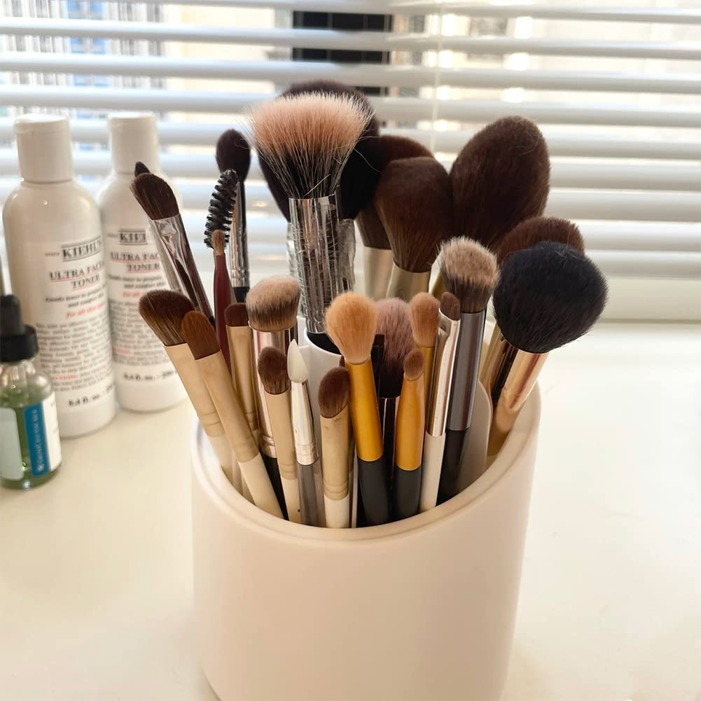 Rotating Cosmetic Brush Storage Box for Vanity Home Office Bedroom Dressing Table Bathroom Cabinet Cosmetic Brush Organizer Makeup Brush Holder Makeup Brushes Organizer with Lid