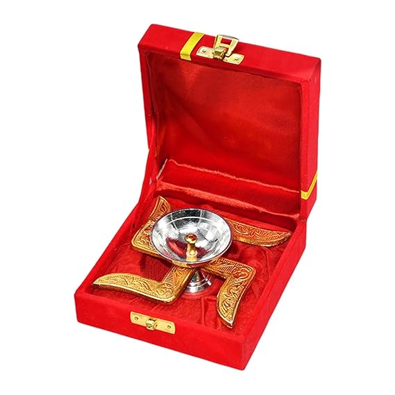 Brass Swastik Diya with Velvet Gift Box