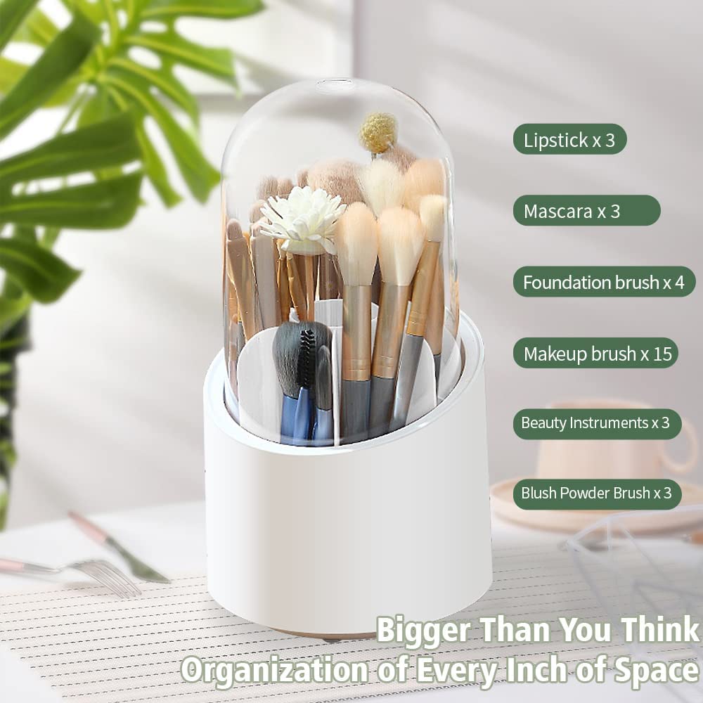 Rotating Cosmetic Brush Storage Box for Vanity Home Office Bedroom Dressing Table Bathroom Cabinet Cosmetic Brush Organizer Makeup Brush Holder Makeup Brushes Organizer with Lid