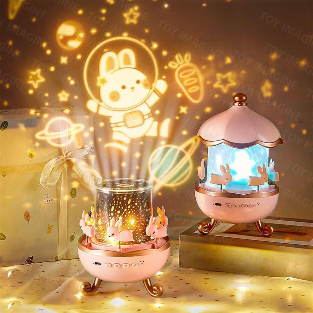 Plastic Bunny Night Light Cabin Projector Lamp 360° Rotatable LED for Kids Room Décor
