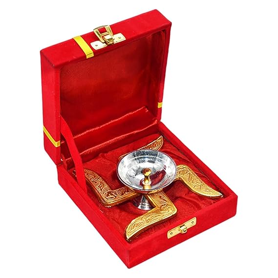 Brass Swastik Diya with Velvet Gift Box