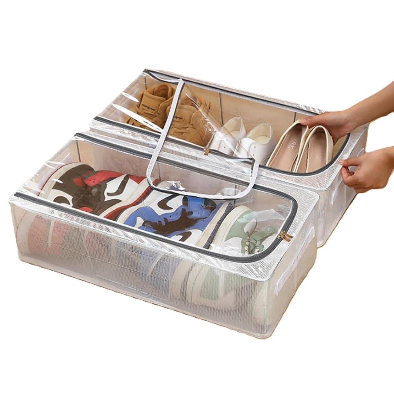 Bed Shoe Organizer with Zipper, Storage for Sneakers, Heels & Boots