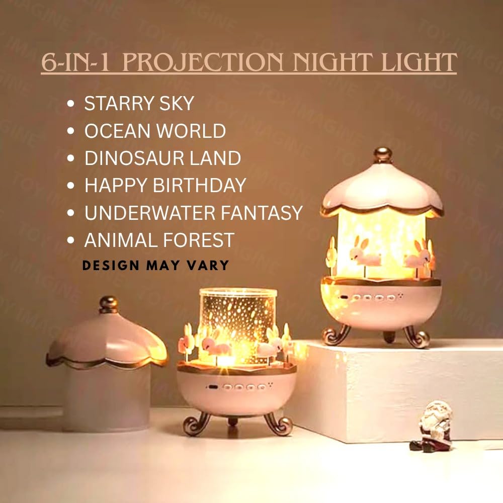 Plastic Bunny Night Light Cabin Projector Lamp 360° Rotatable LED for Kids Room Décor