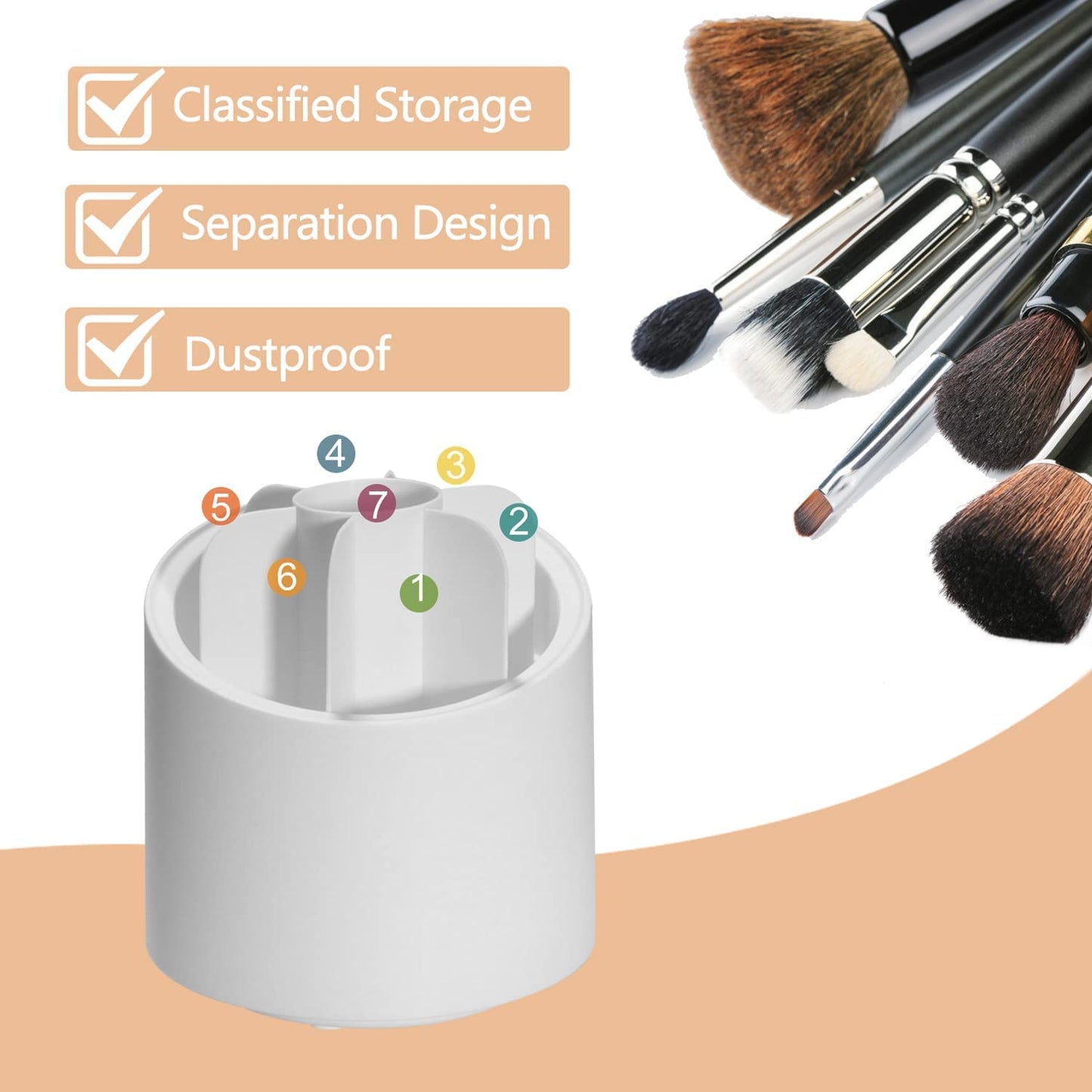 Rotating Cosmetic Brush Storage Box for Vanity Home Office Bedroom Dressing Table Bathroom Cabinet Cosmetic Brush Organizer Makeup Brush Holder Makeup Brushes Organizer with Lid