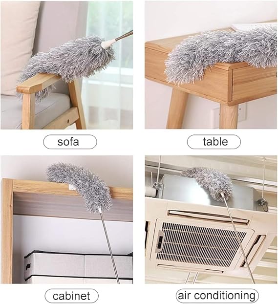 Microfiber Feather Duster Bendable & Extendable Fan Cleaning Duster with 100 inches Expandable Pole