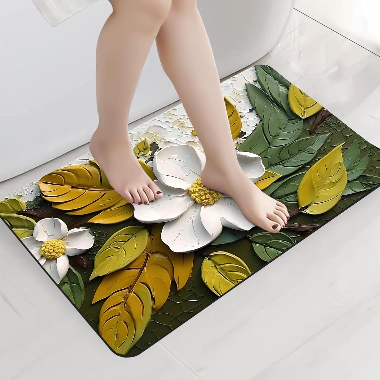 3D Patterned Anti Slip Water Soaking Floor Mat, Water Absorbent Non Slip Bath Mat