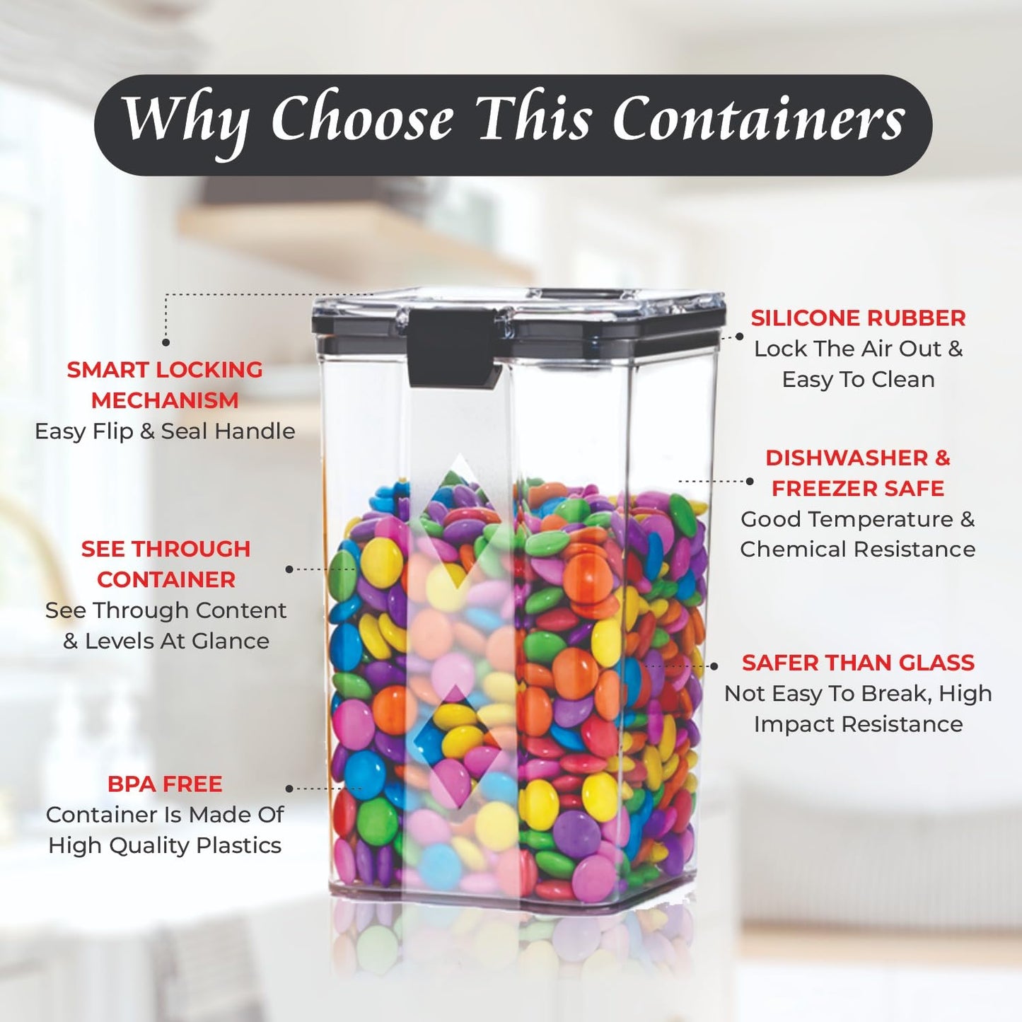 Air Tight Containers For Kitchen Storage Set, Container For Kitchen Storage Set, Kitchen Organizer And Kitchen Accessories Items & Storage (1100 ML Set Of 4)