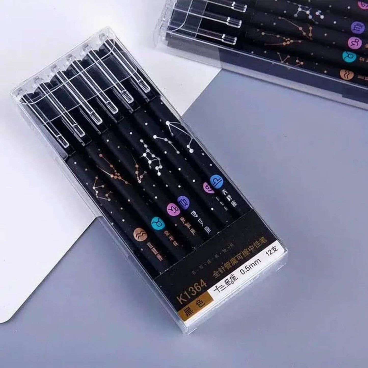 Erasable Galaxy Printed Zodiac Gel Pen with Constellation star Design, 0.5mm tip blue ink Office School Stationary Supplies { pack of 12 }