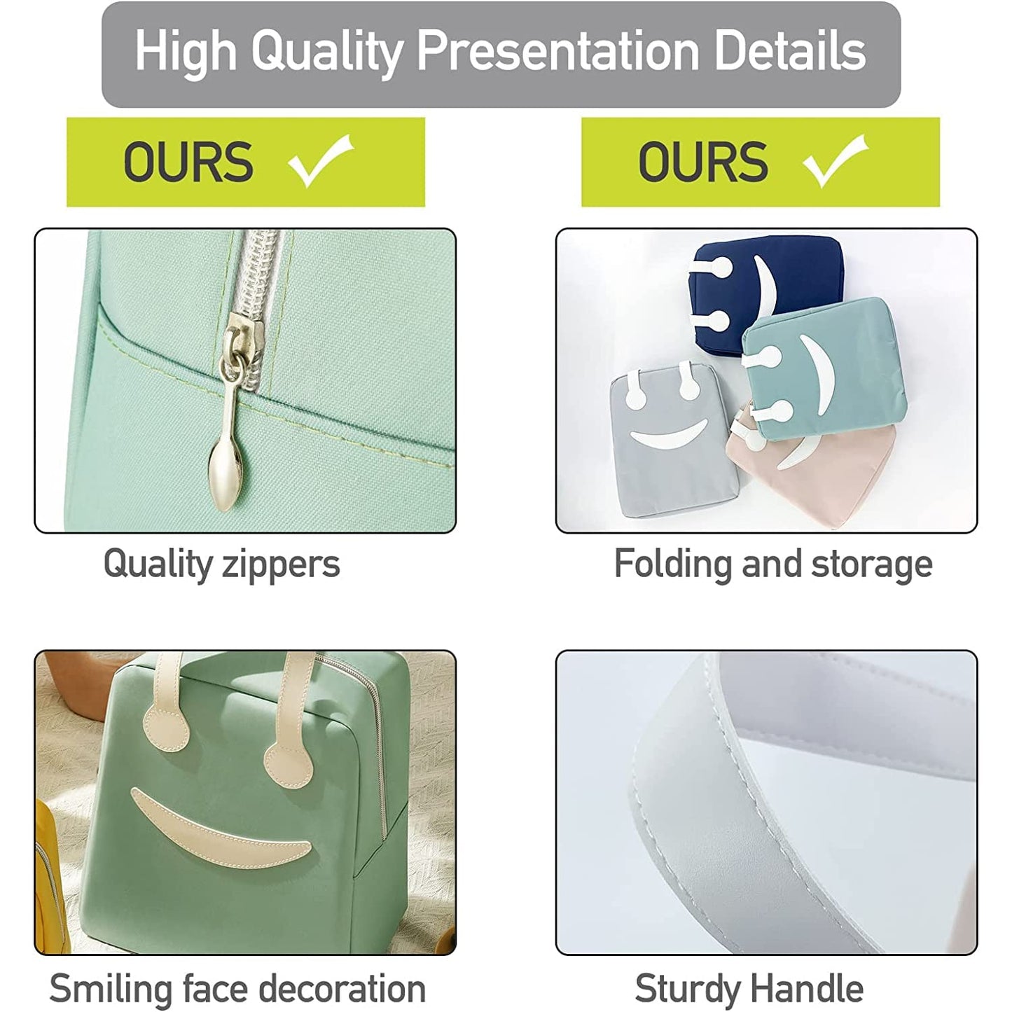 Insulated Lunch Bag for Men Women Kids Boy Girl, Smiley Design Tote Lunch Bag