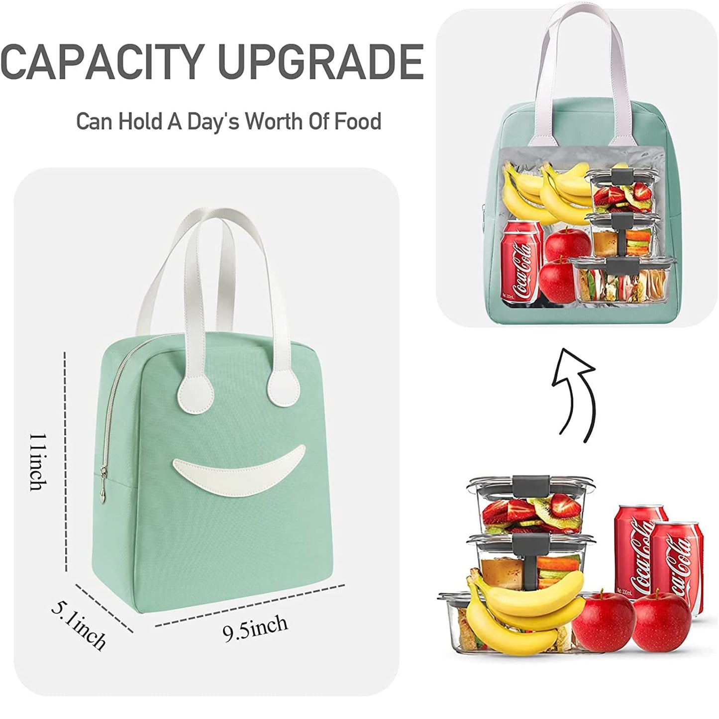 Insulated Lunch Bag for Men Women Kids Boy Girl, Smiley Design Tote Lunch Bag