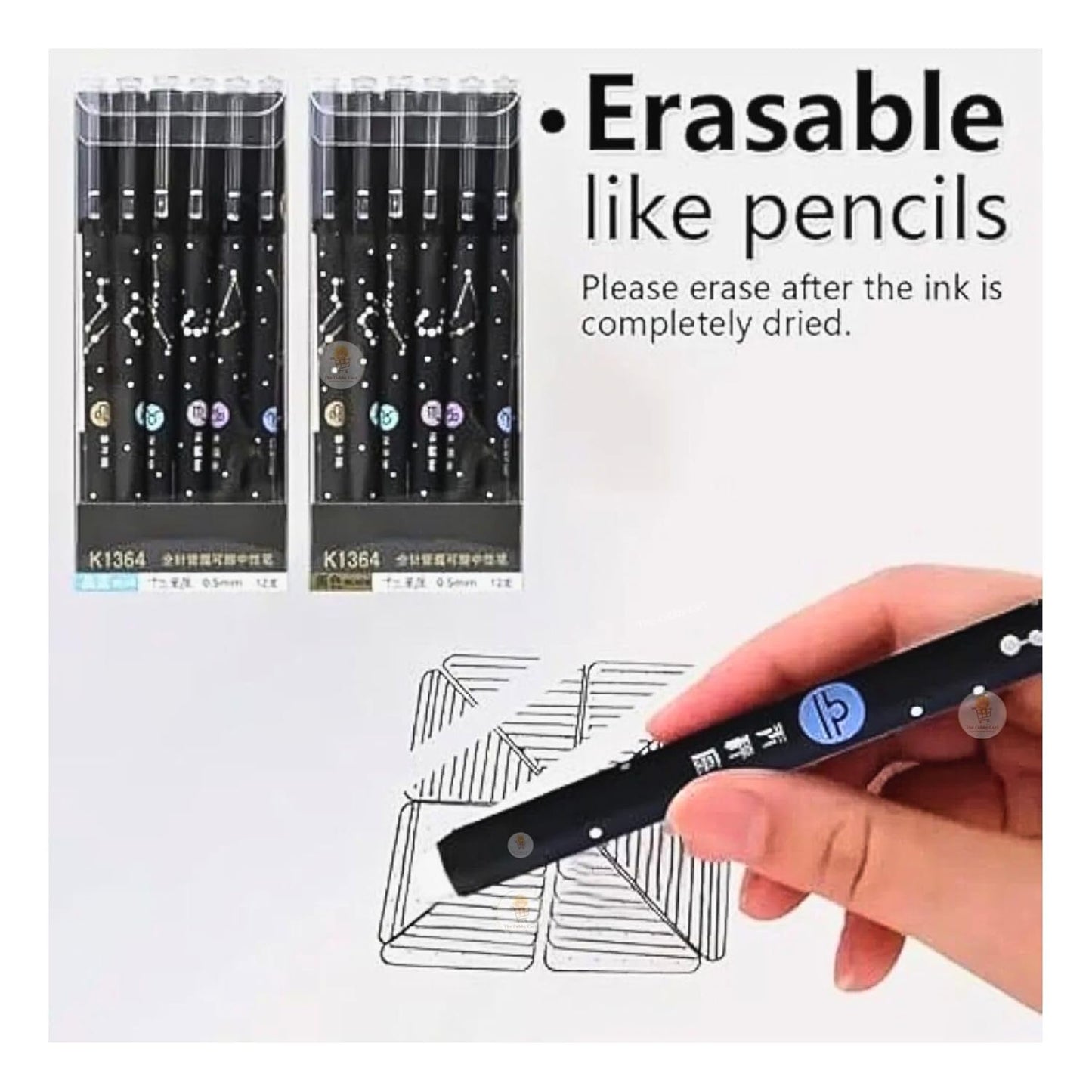 Erasable Galaxy Printed Zodiac Gel Pen with Constellation star Design, 0.5mm tip blue ink Office School Stationary Supplies { pack of 12 }