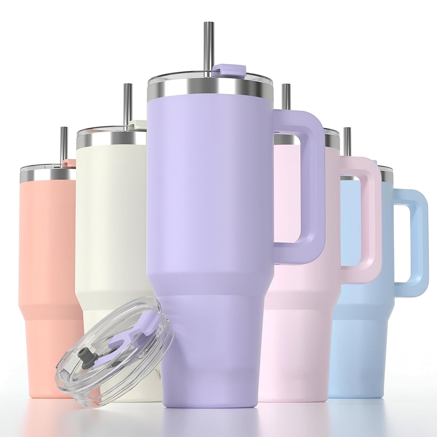 Hot and Cold Tumbler with Handle and Straw Lid Double Insulated Cup Reusable Stainless Steel Water Bottle