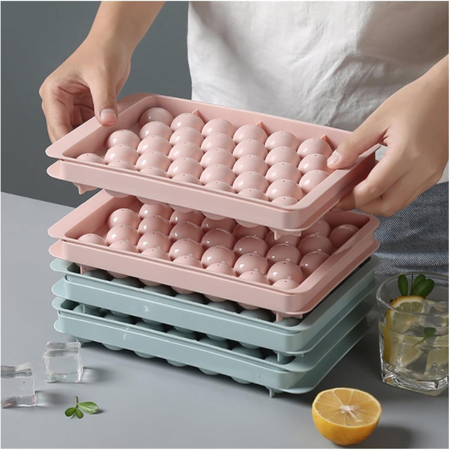 Silicone Ice Cube Tray Set 33 Round Cavities