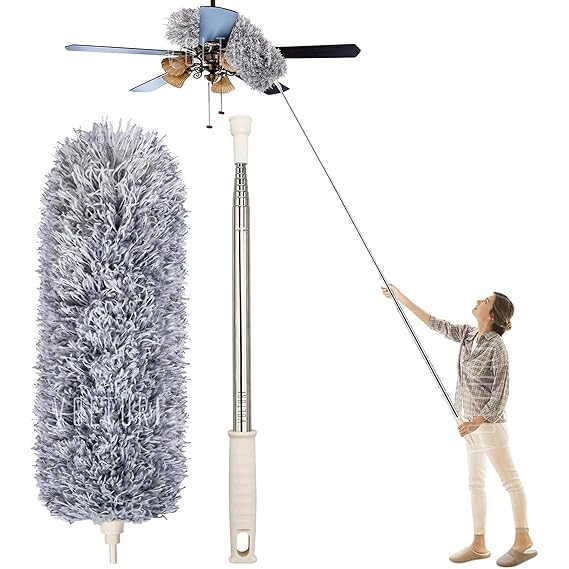 Microfiber Feather Duster Bendable & Extendable Fan Cleaning Duster with 100 inches Expandable Pole