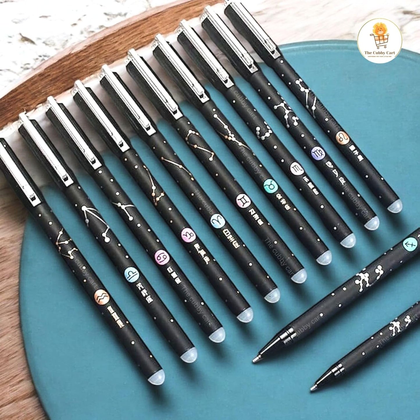 Erasable Galaxy Printed Zodiac Gel Pen with Constellation star Design, 0.5mm tip blue ink Office School Stationary Supplies { pack of 12 }