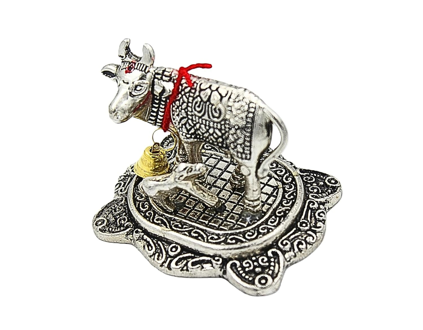 Handicraft Metal Kamdhenu Cow and Calf Idol Gold & Silver Finish Holy Spiritual Excellent Vastu Correction Remedy for Financial Problems