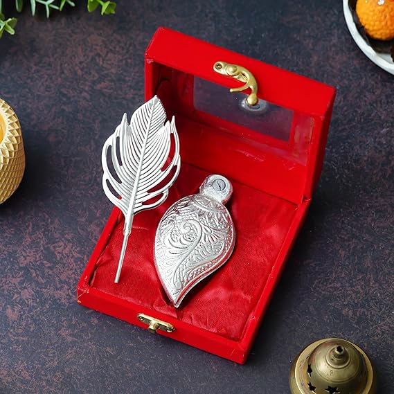 Silver Sindoor / Kumkum Pot Set with Morpankh Stick