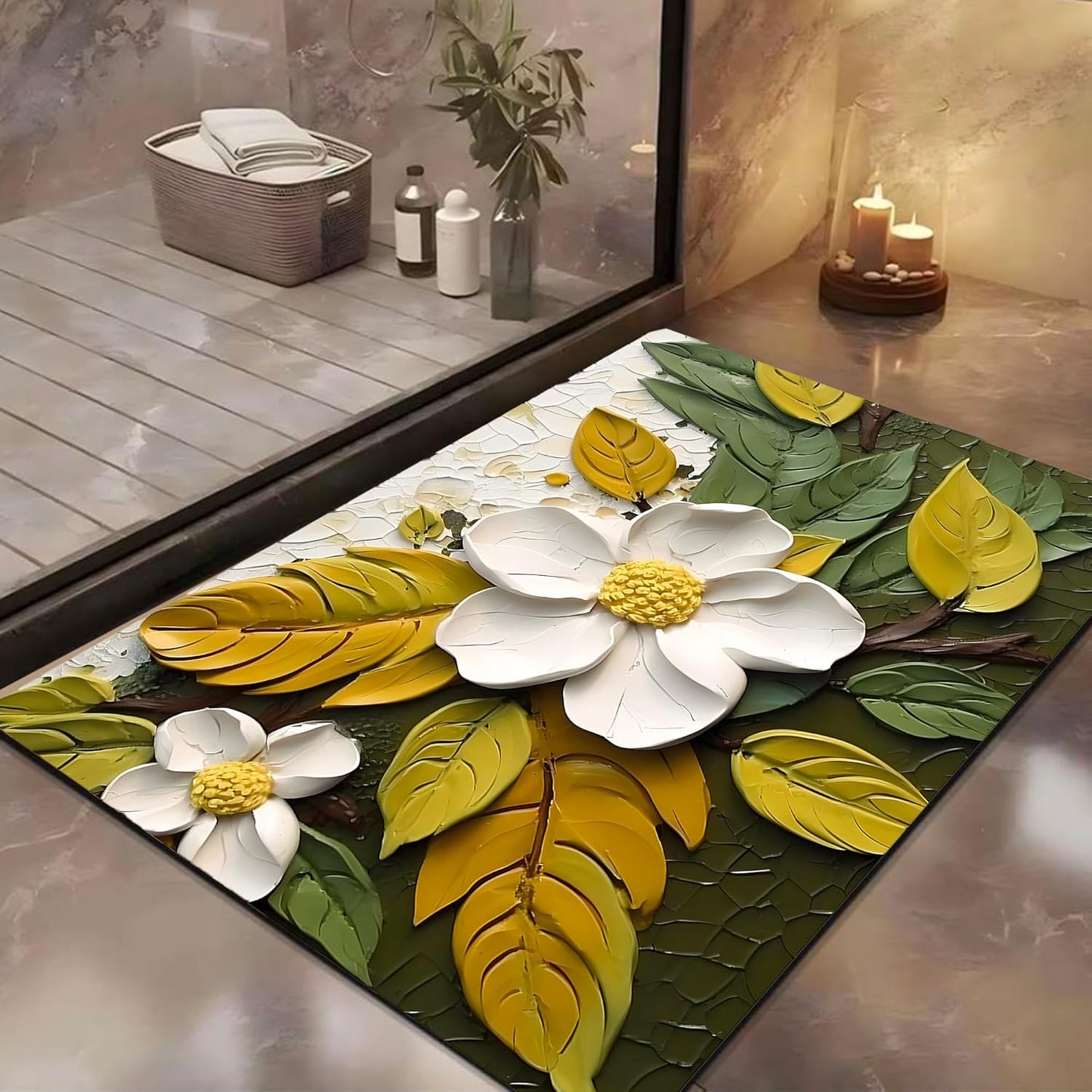 3D Patterned Anti Slip Water Soaking Floor Mat, Water Absorbent Non Slip Bath Mat