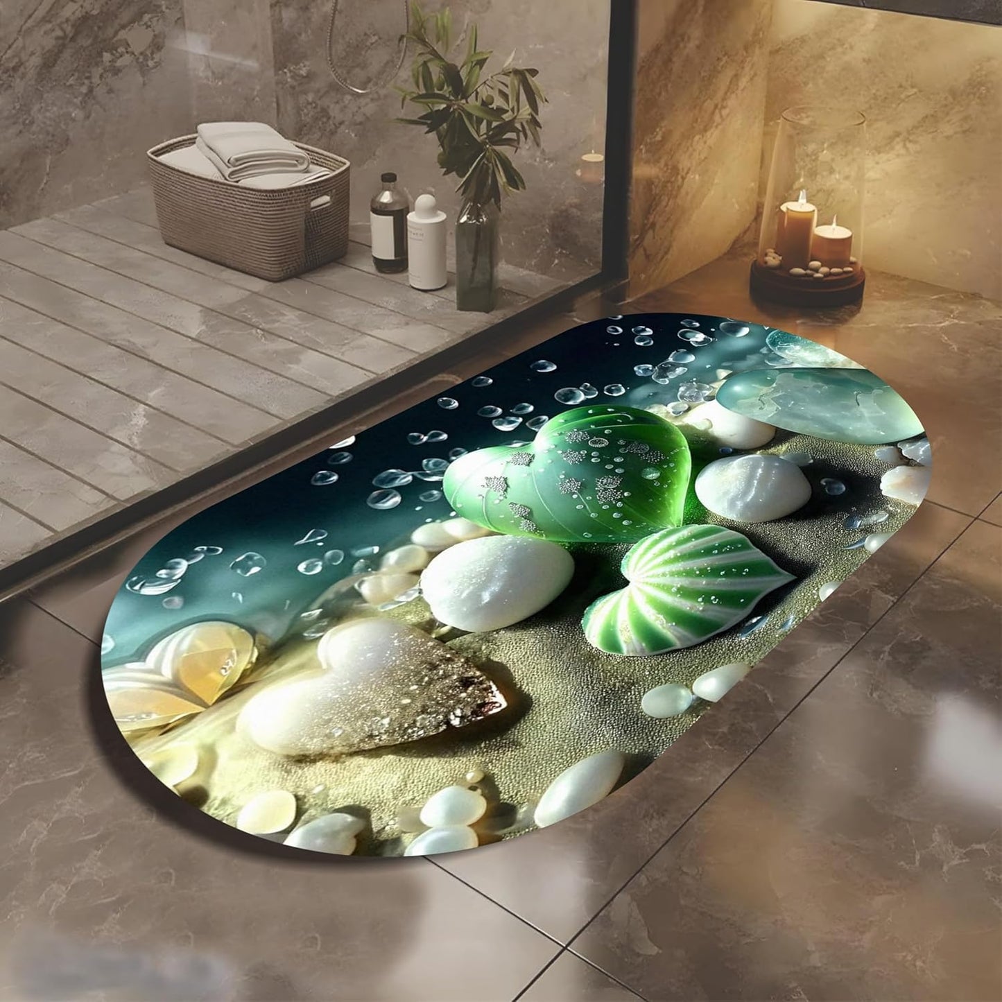 3D Patterned Anti Slip Water Soaking Floor Mat, Water Absorbent Non Slip Bath Mat