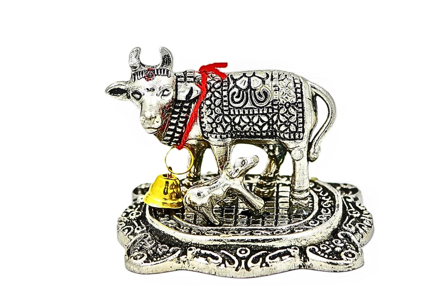 Handicraft Metal Kamdhenu Cow and Calf Idol Gold & Silver Finish Holy Spiritual Excellent Vastu Correction Remedy for Financial Problems
