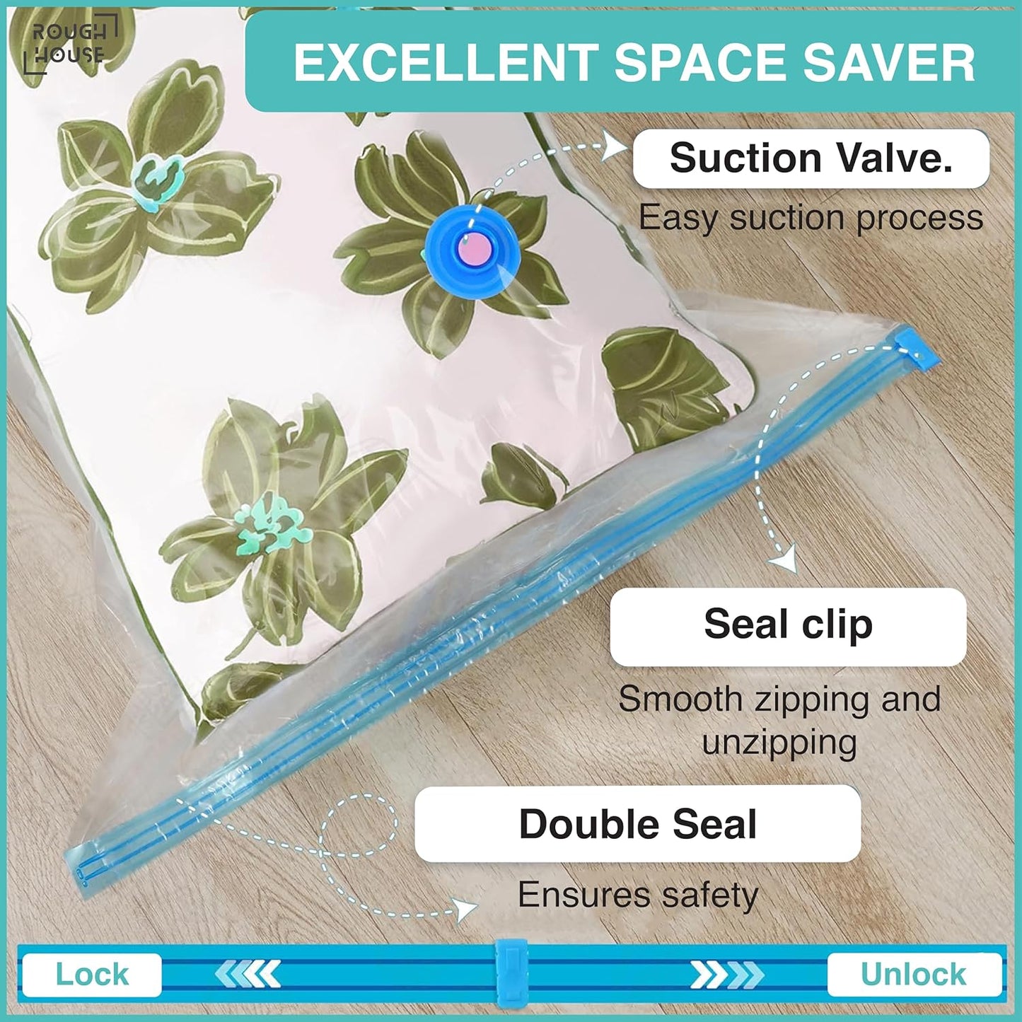 Vacuum Storage Bags with Pump //Airtight Reusable Packing Bags { Pack of 5 Bags & 1 pump}