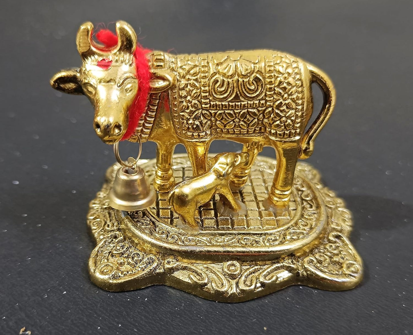 Handicraft Metal Kamdhenu Cow and Calf Idol Gold & Silver Finish Holy Spiritual Excellent Vastu Correction Remedy for Financial Problems