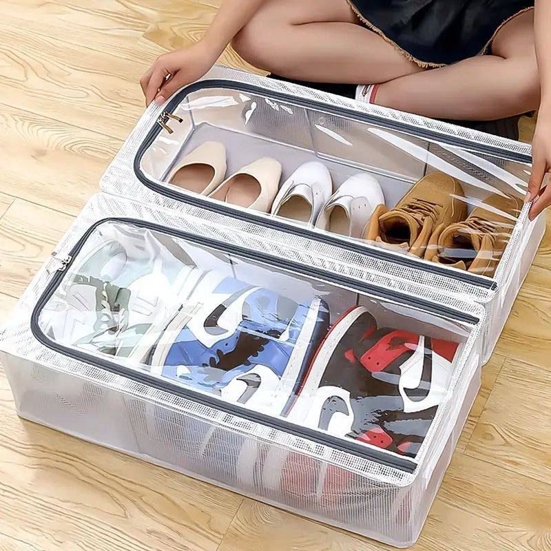 Bed Shoe Organizer with Zipper, Storage for Sneakers, Heels & Boots