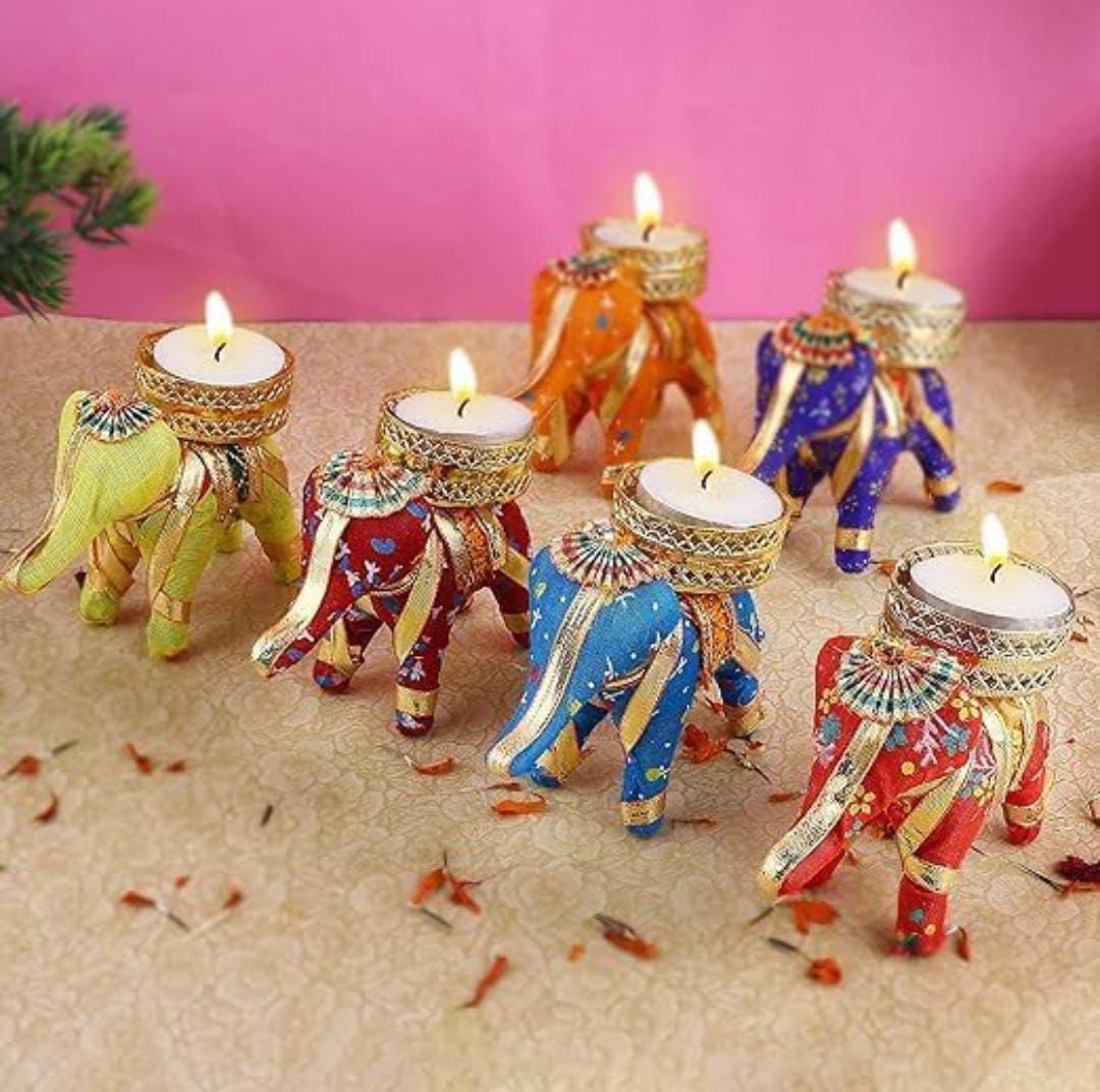 Designer Multicolour Elephant Tea Light Candle Holders {Pack of 10 pcs}