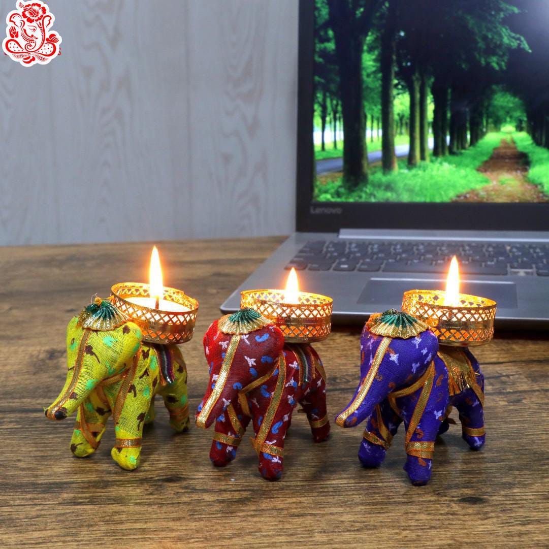 Designer Multicolour Elephant Tea Light Candle Holders {Pack of 10 pcs}