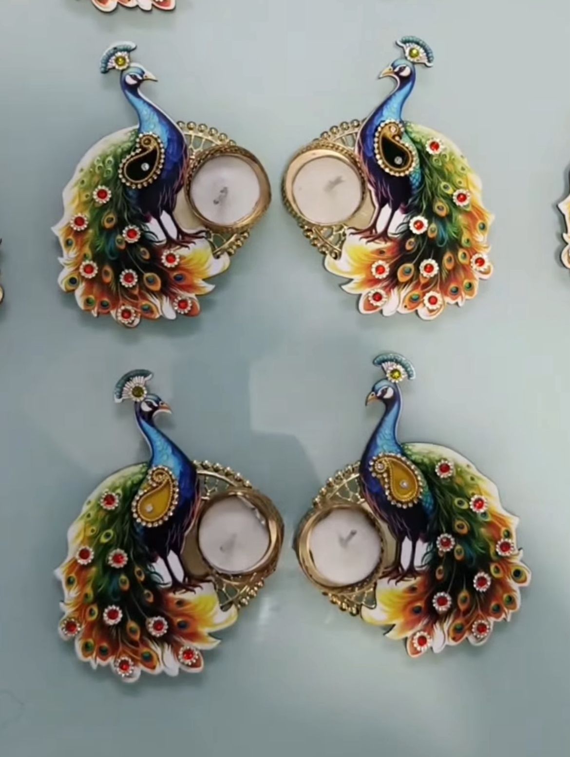 Decorative Peacock Tea Light Candle Holder Handcrafted Metal T-Light Stand { pack of 2}