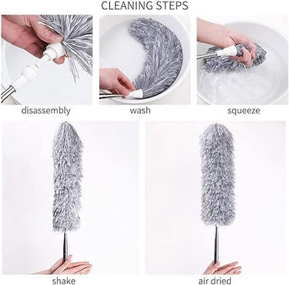 Microfiber Feather Duster Bendable & Extendable Fan Cleaning Duster with 100 inches Expandable Pole