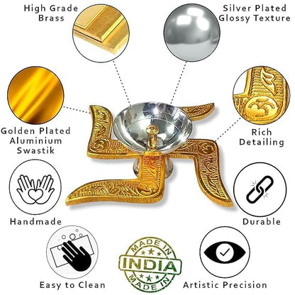 Brass Swastik Diya with Velvet Gift Box