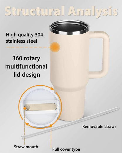 Hot and Cold Tumbler with Handle and Straw Lid Double Insulated Cup Reusable Stainless Steel Water Bottle