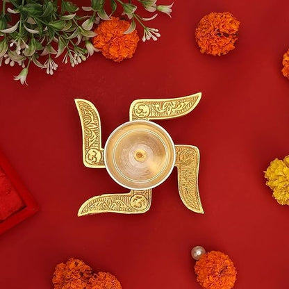 Brass Swastik Diya with Velvet Gift Box