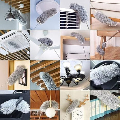Microfiber Feather Duster Bendable & Extendable Fan Cleaning Duster with 100 inches Expandable Pole