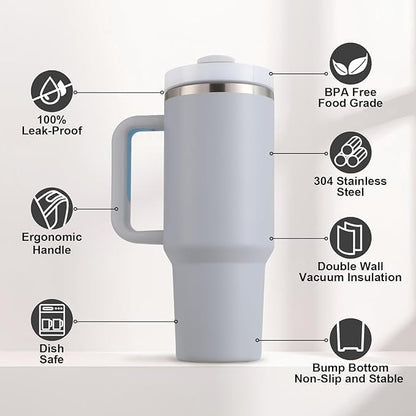 Hot and Cold Tumbler with Handle and Straw Lid Double Insulated Cup Reusable Stainless Steel Water Bottle
