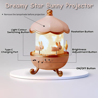 Plastic Bunny Night Light Cabin Projector Lamp 360° Rotatable LED for Kids Room Décor