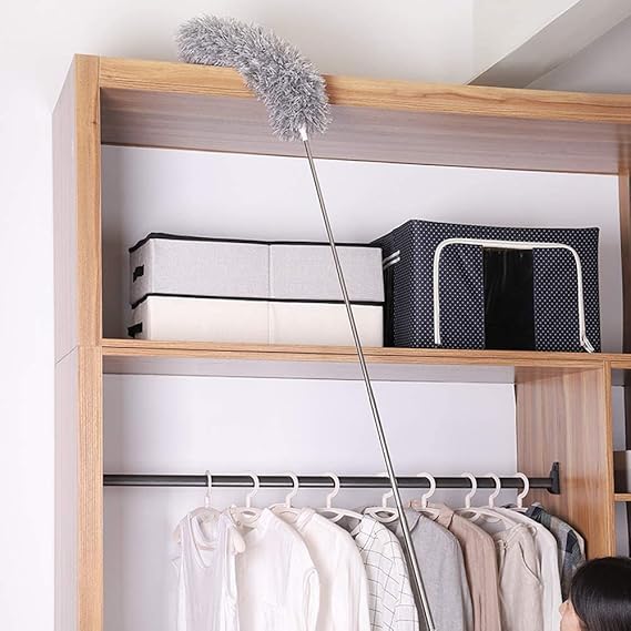 Microfiber Feather Duster Bendable & Extendable Fan Cleaning Duster with 100 inches Expandable Pole
