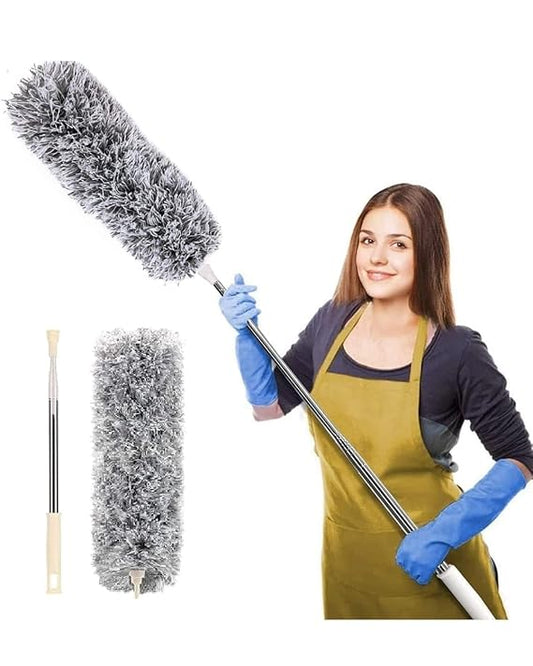 Microfiber Feather Duster Bendable & Extendable Fan Cleaning Duster with 100 inches Expandable Pole