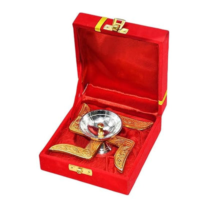 Brass Swastik Diya with Velvet Gift Box