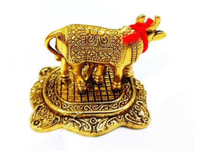 Handicraft Metal Kamdhenu Cow and Calf Idol Gold & Silver Finish Holy Spiritual Excellent Vastu Correction Remedy for Financial Problems