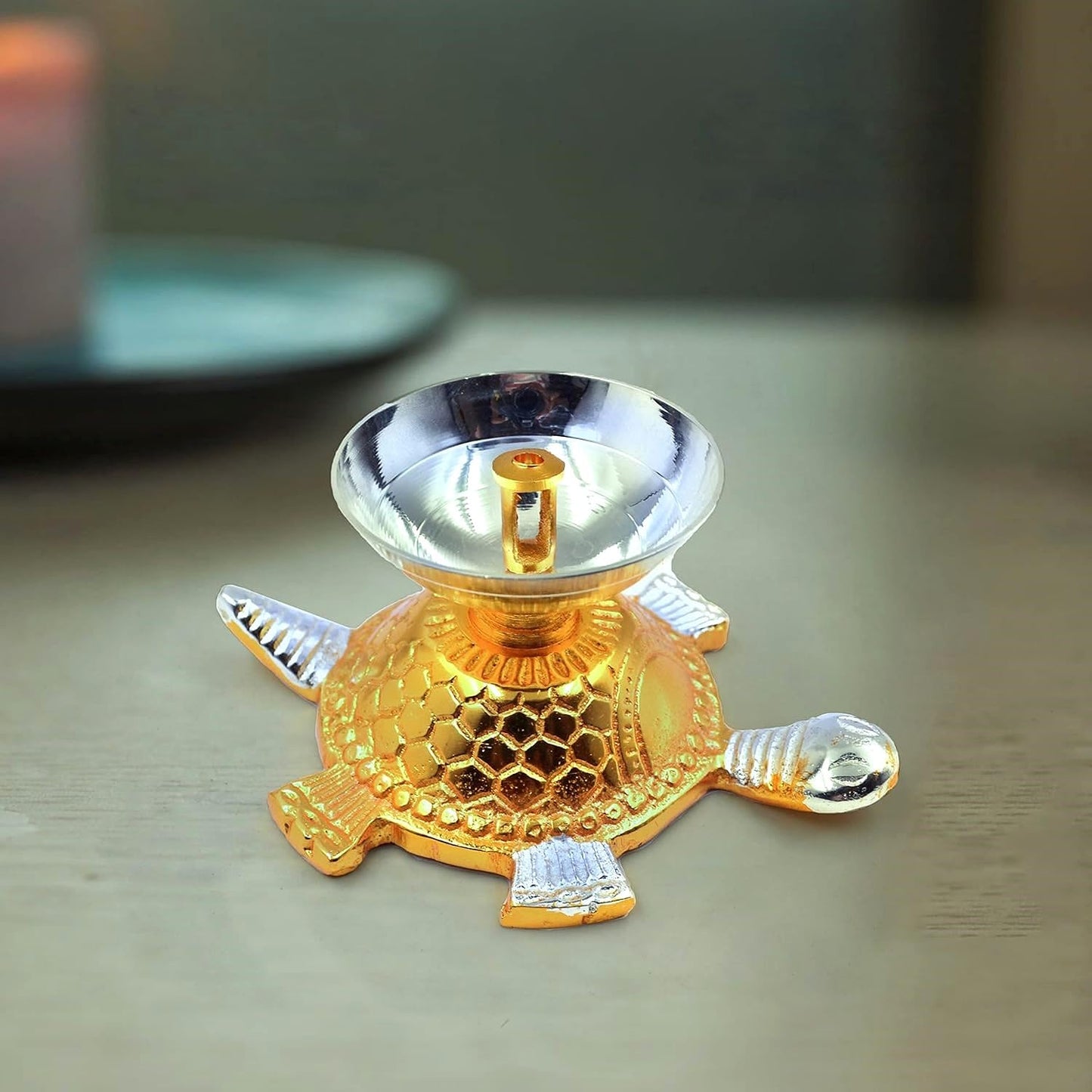 Brass Diya Akhand Deep Tortoise Diya Vilakku Oil Diya with Velvet Box for Diwali